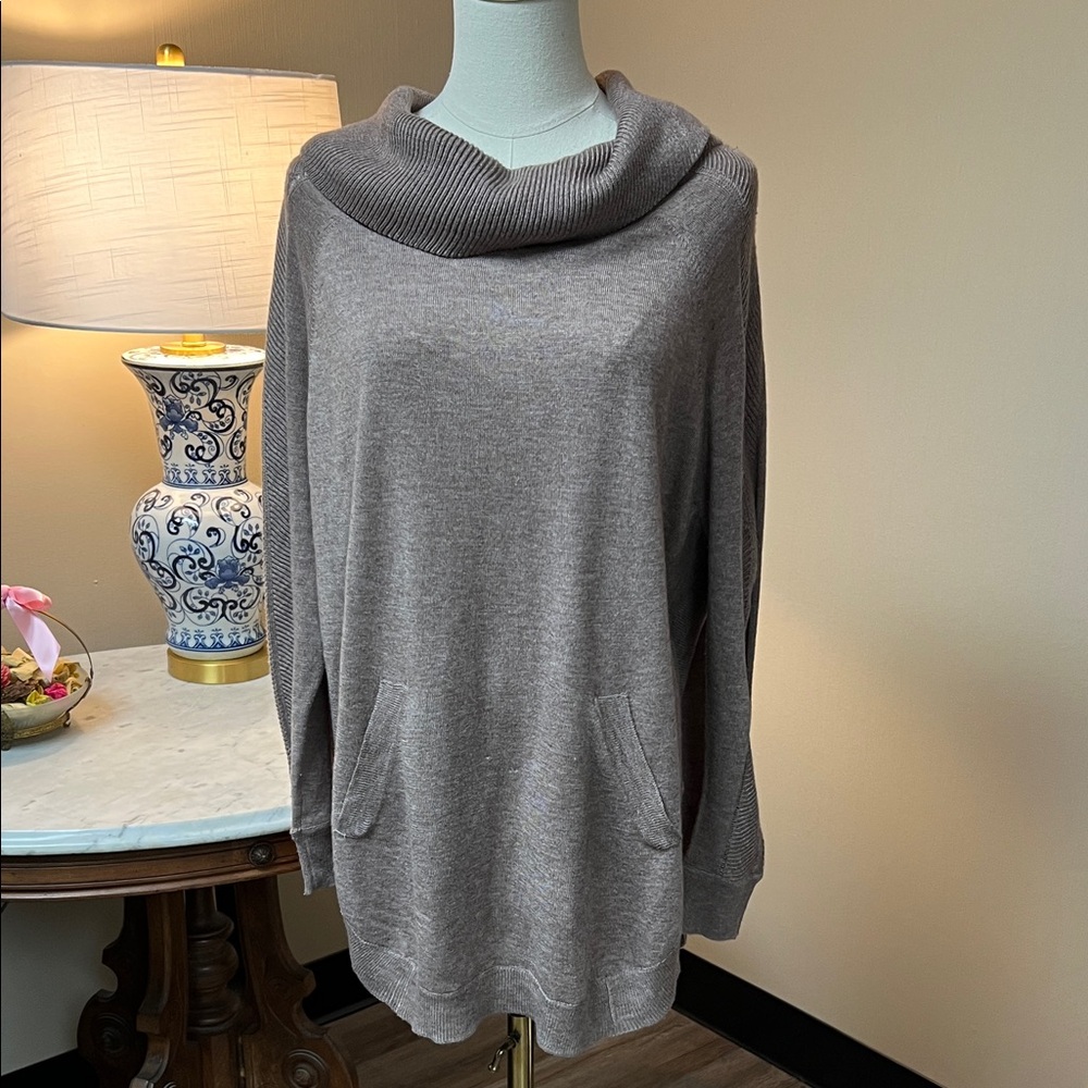 Fate Taupe Cowl Neck Sweater Tunic with Pockets